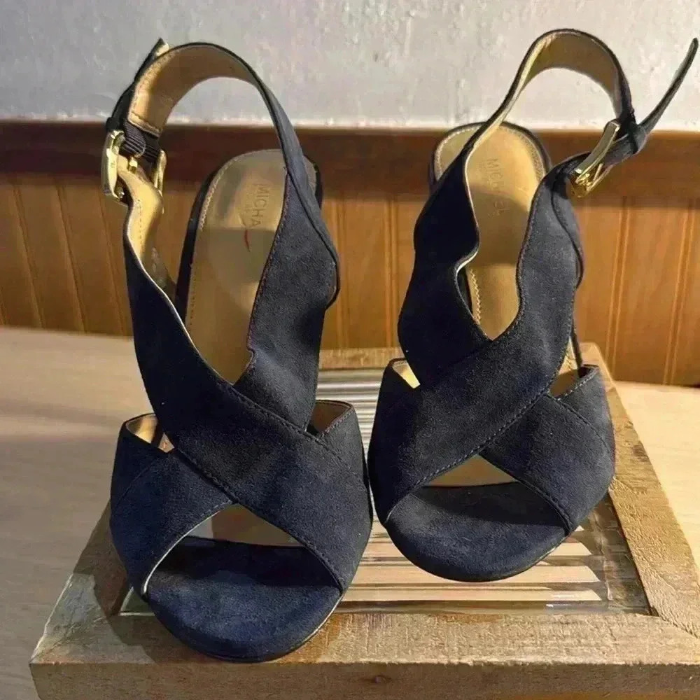 Michael Kors “Becky” Criss Cross Blue Suede Sandals